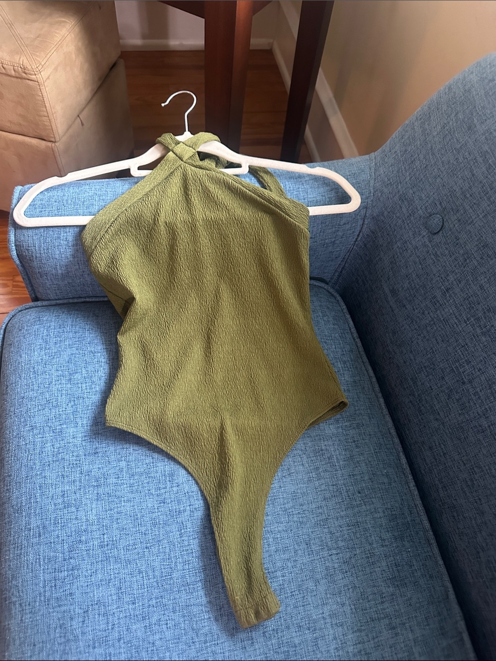 Forever 21 Olive Green Tie Neck Bodysuit